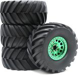 4pcs RC 2.2 Mud Terrain Truck Tire Soft Tyre Height 130mm/5.12inch & Aluminium Alloy 2.2 Beadlock Wheels Rim Hex 12mm Green Color