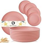 BUSOKIP Wheat Straw Plates 9 Inch Pink Dinner Plates Set of 8, Lightweight and Unbreakable Plastic Plates Reusable, Microwave & Dishwasher Safe Kids Plates (Pink)