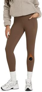ODODOS Women's Fleece Lined Leggings with Pockets Thermal Warm Winter Running Tights - 28" Full Length High Waisted Thick Yoga Pants, Chocolate, Small