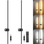 GOODATE Wall Sconces Set of Two with Remote, Stepless Colors 3000K-6500K & Stepless Dimming, Hardwire or Plug-in, 180° Rotate, LED Black Plug in Wall Sconces with Timer & Night Light, 39.4 Inches