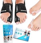 Sports Laboratory Bunion Corrector Set - Day & Night Kit - Ultimate Pain-Relief and Protection - 2 x Bunion Splints, 2 x Big Toe Straighteners and 1 x Bunion Relief Guide - Adjustable Size, Black