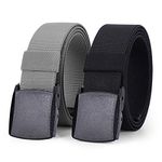 JASGOOD Elastic Stretch Belt for Men Breathable Sports Outdoor Belt, with 3.8cm Nickel Free Plastic Buckle, 2 Pack Black Gray,Fit Pants Below 44"