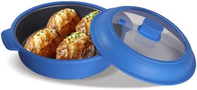 Microwave Grill Pan, Fry Griddle Crisper Pan with Lid for Grilling Browning and Crisping Foods Microwave Silicone Cookware for Baked Potato Meat Sandwich Vegetable Blue