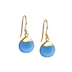 Gempires Blue Onyx Teardrop Dangling Earrings for Women, 14k Gold Electroplated Pear Crystal Earrings with Gold Plated Hooks, Dangle Drop Earring, Lightweight, Handmade Jewelry