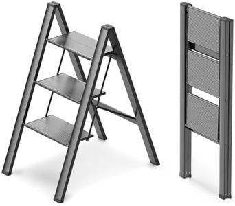 WOA WOA Step Ladder 3 Step Folding, Lightweight Portable 3 Step Ladder with Anti-Slip Pedal, Aluminum Stepladder, Step Stool for Office, Household, Library 300lbs - Black