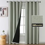FantasDecor Total Blackout Curtains Linen Textured with Grommet Top 2 Panels Set Thermal Insulation for Living Room Bedroom Nursery 52x84 Heather Sage
