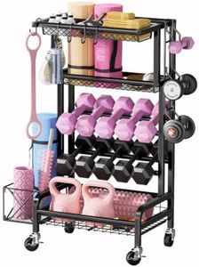 KAIGITE Dumbbell Rack, Home Gym Storage, Weight Rack for Dumbbells, Yoga Mat Rack with Wheel Hooks, Workout Equipment Storage for Dumbbells Kettlebells Foam Rollers (Dumbbell Rack with Hook)