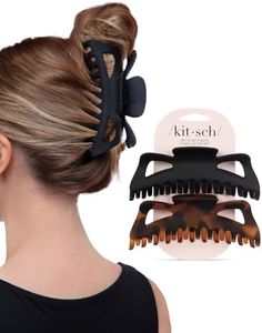Kitsch 5 Inch Large Claw Clips for Thick and Long Hair | Strong Grip Jumbo Claw Clip for All-Day Hold | 2pcs Matte Oversized Hair Accessories | Ideal Gifts for Women - Black & Tortoise Design