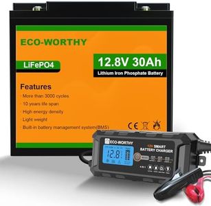 ECO-WORTHY 12V 30AH LiFePO4 Lithium Battery and 12V 5Amp Automatic Smart Battery Charger and Maintainer, Built-in BMS, for Mobilty Scooter, Power Wheelchair, Trolling Motor, Golf Cart