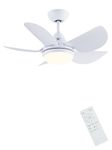 Newday Ceiling Fan with Lights, 30'' Small Modern Ceiling Fan with 5 Reversible Blades, Remote Controls, Adjustable Color Temperature for Indoor, White