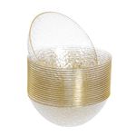 STACKABLES 20 Pack - Wedding Glittered Gold hamarred Plastic Plates with Gold Rim - 16oz Party Bowls - Reusable Lightweight Party Plates