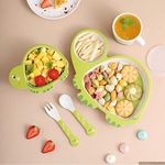 Nizomi Turtle Bamboo Dinner Set For Kids Eco Friendly Dishwasher Safe Plate Bowl Cup Spoons And Forks Set Unbreakable Baby Feeding Animal Shape Reusable (Turtle),Animal Print