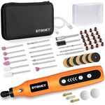 POPULO 55pcs Mini Drill Machine with 5 Speeds - 2000 MAh Battery, Front LED Lights, Full Kit for Home Use, Drilling, Carving, Engraving, Sanding & Polishing (Orange)
