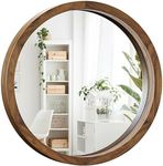 Modern Market Round Wood Mirror - Natural Wooden Frame, Large Circle Mirror for Wall, Home Decor or Bathroom Vanity, Brown (24" / 1 Mirror)