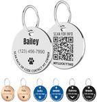 MYLUCKYTAG Personalized Pet ID Tags Dog Tags - Stainless Steel QR Code ID Tags - Pet Online Profile - Send Pet Location Alert Email When Scanning