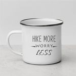 Hike More Worry Less Printed Steel Enamel Mug 350 ml – Durable, Lightweight, Eco-Friendly Outdoor Mug with Inspirational Design – Ideal for Camping, Hiking, Travel, and Everyday Use