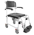 KMINA PRO - Commode Toilet Chair with Wheels (Version 2.0 with Improved Brakes), Bedside Commodes for The Elderly, Disabled Shower Chair with Wheels, Commode Shower Wheelchair, Commode Chair Black