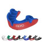 OPRO Silver Level Adult and Kids Sports Mouthguard with Case, Gum Shield Featuring Revolutionary Fitting Technology for Hockey, Lacrosse, Rugby, MMA, Boxing and Combat Sports (Red/Dark Blue, Adult)