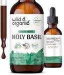 Wild & Organic Holy Basil Tincture - Tulsi Holy Basil Supplement for Relaxation - Alcohol Free Holy Basil Leaf Drops - Vegan, No Additives - 2 fl oz