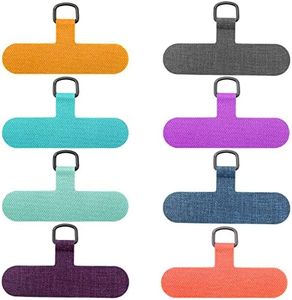 8 Pack Phone Tether Tabs, Universal Cell Phone Lanyard Fabric Canvas Patch Pad Sticker Anti-Lost Attachment Hanging Metal Ring Replacement for Smartphone Mobile Safety Wrist Neck Strap, Bright Colors