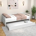 KOMFOTT Twin Bed with Trundle, Wood Daybed Frame with Trundle, No Box Spring Needed Sofa Bed Frame, Twin Size Trundle Bed for Living Room Guest Room & Children Room