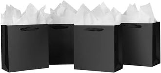 SHIPKEY 10 Pcs Luxury Black Bags with Tissue Paper, Gift Bags for Men, Groomsmen Proposal Bags 8.7x3.9x7.1 Inches Kraft Paper Bags with Handles Bulk | Black Paper Bags, Black Gift Bags