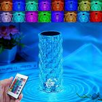 hopanrel Crystal Table Lamp LED Night Light, Crystal Rose Diamond Table Lamp Touch Control,USB Romantic Rose Acrylic 3D Night Lights with Remote for Bedroom Living Room