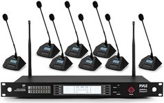 Pyle Wireless Microphone System with 8-Channel Mic Receiver | Includes 8 UHF Desktop Conference Mics | Plug-and-Play Setup with 300 ft Audio Range | Rack Mount Compatible & Selectable Frequencies
