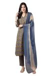 Stylum Women's Ajrakh Printed Cotton Straight Angrakha Kurta Pant Dupatta Set (KPDBLUEJACKY40_Blue, L)