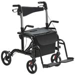 VEVOR 2 in 1 Rollator Walker & Transport Chair for Seniors, Folding Rolling Walker Wheelchair Combo & Footrests, Lightweight Aluminum Mobility Walker with Adjustable Handle, All Terrain Wheels, 300LBS