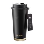 John Smith Coffee Cup Travel Mug Insulated with Ceramic Coating 17oz Coffee Tumbler Cup with Flip Lid Spill Proof Leak Proof for Travel Office School Party Camping (Black)