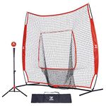 ZELUS Baseball & Softball Practice Batting Net Set, 7' X 7' Hitting & Pitching Net (Baseball Net with Tee & a Weighted Ball)