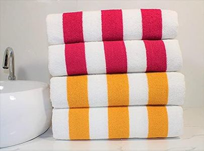 THARUNSHA ELITE Quick Dry Ultra Soft Pure Cotton 500 GSM Jumbo Size (White Pink White Yellow Terry Towel/Bath Towel Beach Towel/Shower/Swimming Pool Towel (35x70 inch) Set of 4