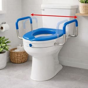 Platinum Health Soft-TOP 2.0 Deluxe Padded Raised Toilet Seat. Soft, Warm. Elevated Riser for Elongated/Round Toilets. Width Adjustable. Adds 5 Inches in Height for Safe Toileting. (with armrests)