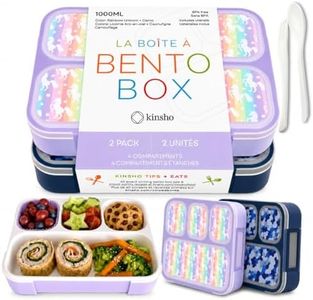 kinsho Bento-Box Lunch-Box Kids, Meal Boxes And Snack Containers For Boys & Girls For School, Includes Utensils, Bpa Free (Purple Rainbow Unicorn + Blue Black Camo, 2 Pack Set)