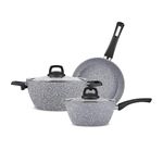 Karaca Gris Biogranite 5-Piece Induction Cookware Set, 24cm Casserole & Lid, 24cm Frying Pan & Lid, 20cm Sauce Pan, Grey