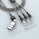 100W USB C Multi Fast Charging Cable, 6FT 6A USB C/A to Multi Charging Cable, 5 in 1 Braided Multi Charging Cable with Lightning/Type C/Micro USB Universal Sync Charger Adapter forPhone