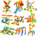 FunBlast Pipe Building Block Toy for Kids - STEM Toys for Kids, DIY Creative Building and Construction Toys, Learning Toys for Kids, Set of 90+ Pieces Pipe Blocks and 8 Wheels - Multicolor