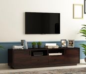 MetalTree Premium Solid Sheesham Wood TV Unit with 2 Drawers, 2 Shelves, and 2-Door Storage - Accommodates up to 65-Inch TV - Ideal for Living Room (Lynton, Walnut Finish)