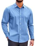 COOFANDY Men's Muscle Fit Dress Shirts Wrinkle-Free Long Sleeve Casual Button Down Shirt (01-Light Blue(Stretch Fabric), Large)