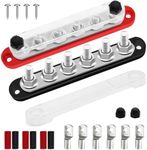 Seamaka 250A 12V Bus Bar Marine Power Distribution Terminal Block with Cover with 6 x 5/16” (M8) Post,Battery Bus Bar (Pair, Red & Black),Automotive Busbarsfor Car Boat Marine