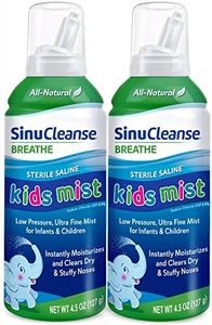 SinuCleanse Sterile Saline Kids Nasal Spray, Ultra Fine Mist, Instantly Moisturizes Dry, Stuffy Noses, Safe for Newborns & Up, 4.5 Oz (2 Pack), Made in USA