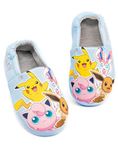 Pokemon Slippers for Girls | Kids Pikachu Sylveon Eevee Jigglypuff Character House Shoes Merchandise for Her | Game Blue Slip On Loafers UK Child 13