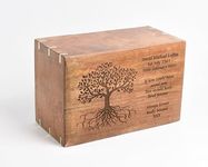 Wood cremation ashes casket for adult body Tree Of Life Large funeral memorial wooden urn option to personalise