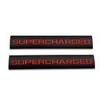 2Pcs Supercharged Logo Emblem 3D Fender Badge Metal Sticker Decal Car Trunk Replacement for Universal Vehicle, Car, SUV, Truck (Black Red)