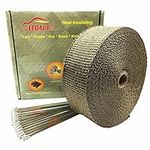 LEDAUT 2" x 50' Titanium Exhaust Heat Wrap Roll for Motorcycle Fiberglass Heat Shield Tape with Stainless Ties