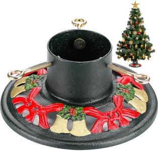 Huwena Christmas Tree Stand for Live Trees, Real Xmas Tree Holder Base Cast Iron, Supports up to 8ft, 4-Inch Diameter, 120lb Weight Capacity for Christmas Rustic Decoration (Bell, Bow Style)