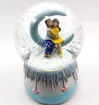 Snow Globe | Couple Half Moon Blue| Flakes | Magical | Polyresin | Ting Ting Musical | Rotating |17cm | No Battery Needed