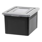 IRIS USA File Organizer Plastic File Box for Letter/Legal File, BPA-Free Plastic Storage Bin Tote Organizer with Durable and Secure Latching Lid, Stackable and Nestable, Black 33L (35 US Qt) 1Pack