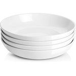 DOWAN 9.75" Wide Pasta Bowls, Ceramic Salad Bowls 50 Ounces, Large Serving Bowl Set of 4, Microwave and Dishwasher Safe, Shallow and Versatile, White